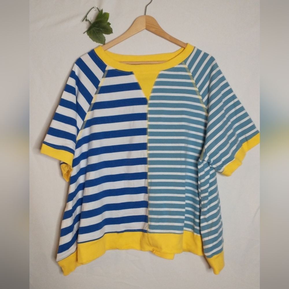 Oversized Striped Sailorcore Drape Sleeve T Shirt Blouse Large
